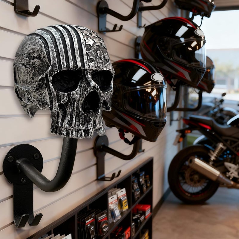 Tooyuart Helmet Holder,Skull Helmet Holder Wall Mount Helmet Rack with 2 Hooks Helmet Hanger for Coats,Caps,Baseballs,Rugby Helmet,Motorcycle Accessories - Image 4